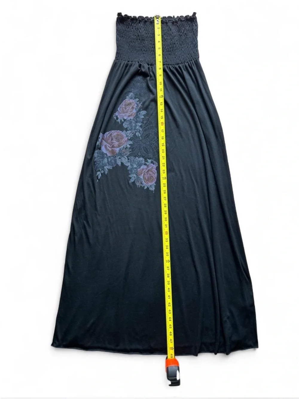 Vintage Y2K Whimsigoth Goth Rose Strapless Maxi Dress Grunge Size L Stretchy